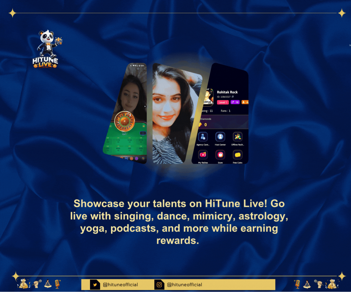 Showcase your talents on HiTune Live! Go live with singing, dance, mimicry, astrology, yoga, podcasts, and more while earning rewards.
